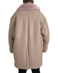Dolce & Gabbana Beige Pink Lamb Leather Shearling Coat Jacket