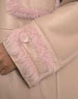 Dolce & Gabbana Beige Pink Lamb Leather Shearling Coat Jacket
