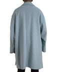 Dolce & Gabbana Light Blue Wool Button Trench Coat Jacket
