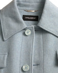 Dolce & Gabbana Light Blue Wool Button Trench Coat Jacket