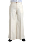 Dolce & Gabbana White Wool Wide Leg Mid Waist Pants