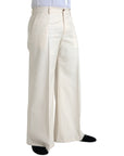 Dolce & Gabbana White Wool Wide Leg Mid Waist Pants