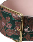 Dolce & Gabbana Multicolor Floral Jacquard Lurex Gold Buckle Belt
