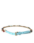 Dolce & Gabbana Light Blue Leather Crystal Chain Waist Belt