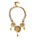 Dolce & Gabbana Gold Tone Brass Sunflower Crystal Embellished Necklace