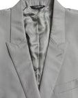 Dolce & Gabbana Gray Wool Peak Single Breasted Coat Blazer