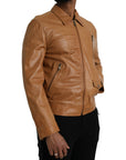 Dolce & Gabbana Brown Lamb Leather Full Zip Blouson Jacket