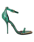 Dolce & Gabbana Green Exotic Leather Crystal Sandals Shoes