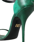 Dolce & Gabbana Green Exotic Leather Crystal Sandals Shoes