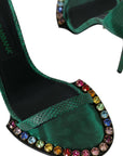 Dolce & Gabbana Green Exotic Leather Crystal Sandals Shoes