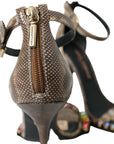 Dolce & Gabbana Brown Exotic Leather Crystal Sandals Shoes