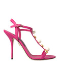 Dolce & Gabbana Pink Embellished Leather Sandals Heels Shoes
