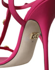 Dolce & Gabbana Pink Embellished Leather Sandals Heels Shoes