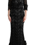 Dolce & Gabbana Elegant Black Maxi Shift Dress with Floral Applique
