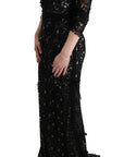 Dolce & Gabbana Elegant Black Maxi Shift Dress with Floral Applique