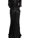 Dolce & Gabbana Elegant Black Maxi Shift Dress with Floral Applique