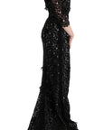 Dolce & Gabbana Elegant Black Maxi Shift Dress with Floral Applique