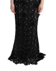 Dolce & Gabbana Elegant Black Maxi Shift Dress with Floral Applique