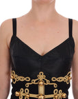 Dolce & Gabbana Elegant Black A-Line Sleeveless Dress with Gold Details