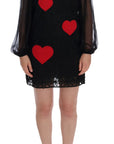 Dolce & Gabbana Elegant Black Lace Heart Applique Shift Dress