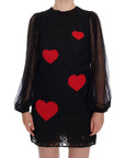 Dolce & Gabbana Elegant Black Lace Heart Applique Shift Dress