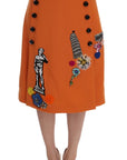Dolce & Gabbana Embellished Wool Skirt in Vivid Orange