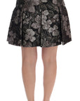 Dolce & Gabbana Elegant Black Silver-Floral Straight Skirt