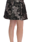 Dolce & Gabbana Elegant Black Silver-Floral Straight Skirt