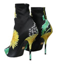 Dolce & Gabbana Black Floral Jersey Stretch Ankle Boots Shoes