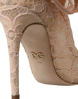 Dolce & Gabbana Beige Stretch Taormina Lace Boots Shoes