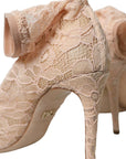Dolce & Gabbana Beige Stretch Taormina Lace Boots Shoes