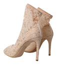 Dolce & Gabbana Beige Stretch Taormina Lace Boots Shoes