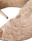 Dolce & Gabbana Beige Stretch Taormina Lace Boots Shoes