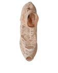 Dolce & Gabbana Beige Stretch Taormina Lace Boots Shoes