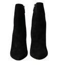 Dolce & Gabbana Black Suede Leather Ankle Heels Boots Shoes