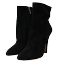 Dolce & Gabbana Black Suede Leather Ankle Heels Boots Shoes