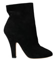 Dolce & Gabbana Black Suede Leather Ankle Heels Boots Shoes