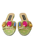 Dolce & Gabbana Green Crystal Jacquard Flats Sandals Shoes