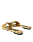 Dolce & Gabbana Green Crystal Jacquard Flats Sandals Shoes