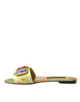 Dolce & Gabbana Green Crystal Jacquard Flats Sandals Shoes