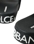Dolce & Gabbana Black Neoprene Slides Flats Beachwear Shoes