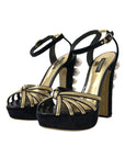 Dolce & Gabbana Black Gold Embellished Heels Sandals Shoes