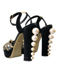 Dolce & Gabbana Black Gold Embellished Heels Sandals Shoes