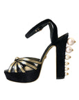 Dolce & Gabbana Black Gold Embellished Heels Sandals Shoes