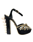 Dolce & Gabbana Black Gold Embellished Heels Sandals Shoes