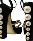 Dolce & Gabbana Black Gold Embellished Heels Sandals Shoes