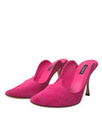 Dolce & Gabbana Fuchsia Suede Leather Mules Sandals Shoes
