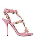 Dolce & Gabbana Pink Leather Embellished Heels Sandals Shoes