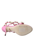 Dolce & Gabbana Pink Leather Embellished Heels Sandals Shoes