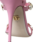 Dolce & Gabbana Pink Leather Embellished Heels Sandals Shoes